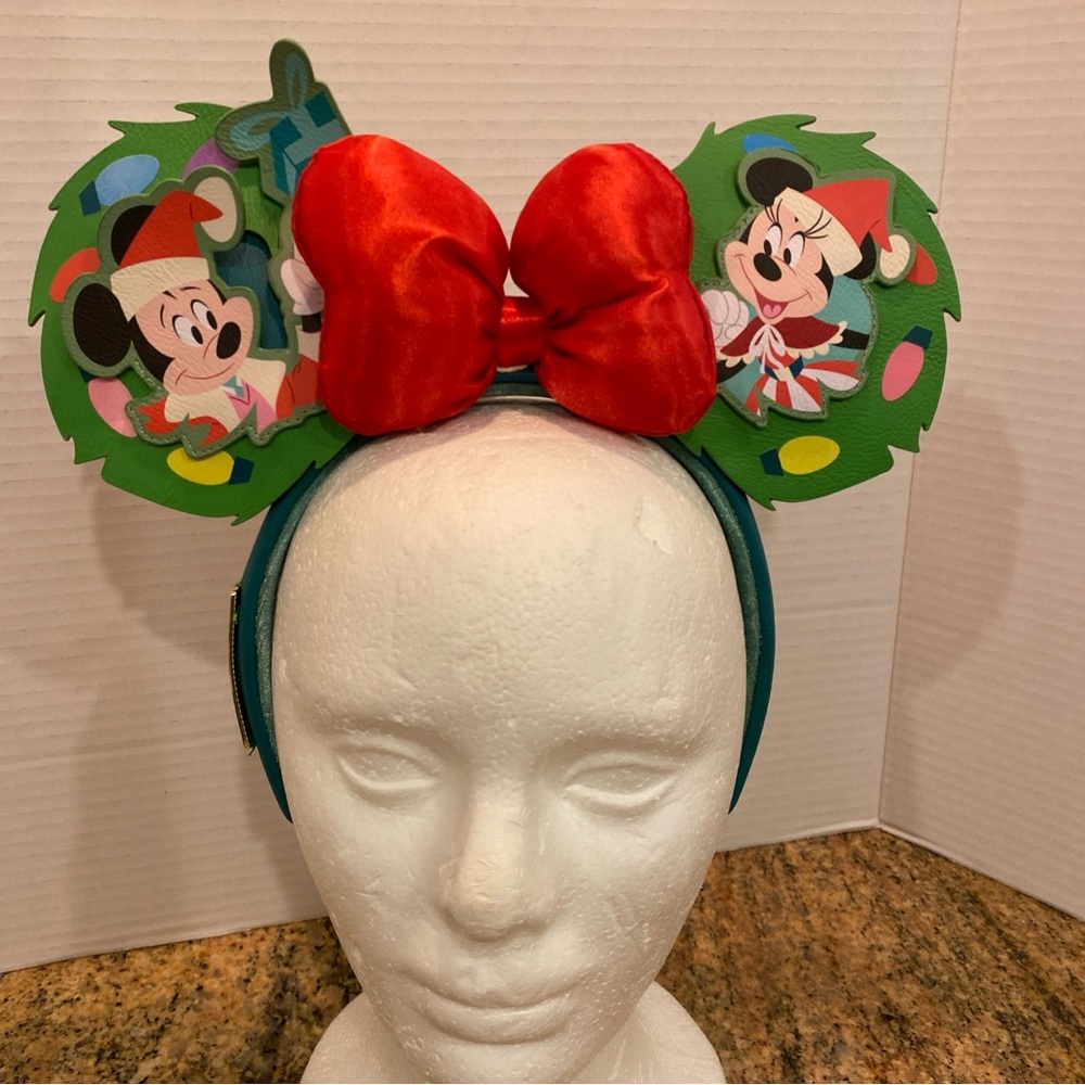 Disney Loungefly Mickey & Minnie Glow-in-the-Dark Holiday Ears Headband NWT
